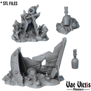 ancre mer disperse vaincu miniatures fantaisie rpg navire support épave table dnd dispersion paysages 3d print model - Mito3D