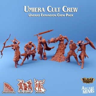 undead crew - pack arcane minis armor armour dragon dragons dungeons hand helmet knight lamp roleplay rpg shield skeleton skull spear steampunk cult cannon crystal skulls bow dual mace swords floating cape ranger dungeon d&d dnd knifes multiple cleric bionics navigator dread 5e swashbuckler eberron poses presupported pre-supported arcanapunk magipunk sordane supported zap skies magitach umiera carcassite 3d print model - Mito3D