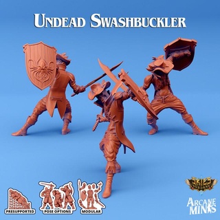 undead swashbuckler arcane minis hat dragon dragons dungeons gun pirate roleplay rpg shield skeleton steampunk crystal blunderbuss swords dungeon d&d dnd handheld bionics 5e necro eberron necromancy presupported pre-supported arcanapunk magipunk magitech sordane supported skies carcassite 3d print model - Mito3D