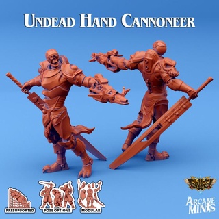 undead hand cannoneer arcane minis axe dragon dragons dungeons gun roleplay rpg skeleton sword steampunk cult cannon crystal skulls mace crossbow dungeon d&d dnd bionics 5e necro eberron crew necromancy presupported pre-supported arcanapunk magipunk magitech sordane supported skies umiera carcassite hand-cannon 3d print model - Mito3D