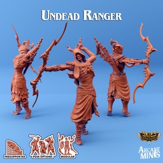 undead ranger arcane minis armor armour arrows dragon dragons dungeons gun roleplay rpg skeleton spear sword steampunk cult crystal horns dungeon d&d dnd quiver 5e necro eberron crew necromancy hooded presupported pre-supported arcanapunk magipunk magitech sordane supported skies umiera carcassite gun-arm 3d print model - Mito3D