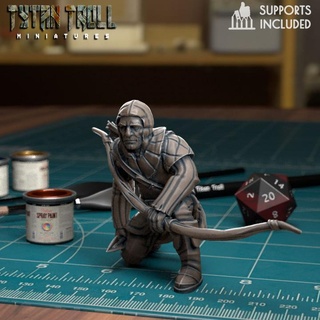 ville garde archer accroupi pre supported tytantroll miniatures fantaisie mini échelle minis varié dnd gardes 32mm 3d print model - Mito3D