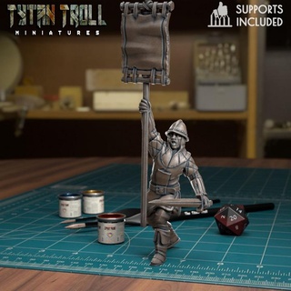 city guard bannerman pre-supported tytantroll miniatures watch banner minis town dnd 32mm 3d print model - Mito3D