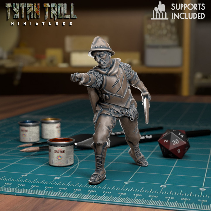 ville garde commandant pre supported tytantroll miniatures fantaisie échelle regarder minis 32mm brigand bandits voyou copains 3D print model - Mito3D