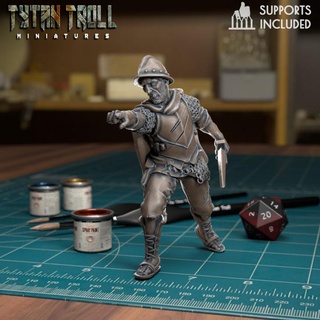 city guard commander pre-supported tytantroll miniatures fantasy scale watch minis town 32mm brigand bandits thugs amigos 3d print model - Mito3D