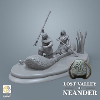 neanderthal fishing couple boat gadgetworks Toys & Games Tabletop Characters Creatures Fantasy Universe Board Store historical miniatures rpg figures prehistoric tabletop minis dnd iceage 32mm ttrpg tabletopcharacters&creatures&gt fantasyuniverse 3d print model - Mito3D