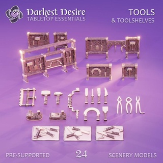 tools darkest desire Toys & Games Tabletop Characters Creatures Fantasy Universe Board Store 3D Printable Terrain decoration environment fantasy furniture set terrain props workshop hammer boardgame tabletop d&d dnd scenery pnp scatter assets presupported 3d print model - Mito3D