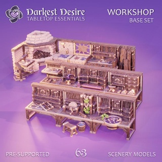 workshop - base set darkest desire Toys & Games Tabletop Characters Creatures Fantasy Universe Board 3D Printable Terrain decoration environment fantasy furniture terrain props boardgame tabletop woodworking forge d&d dnd scenery pnp scatter tannery assets presupported 3d print model - Mito3D