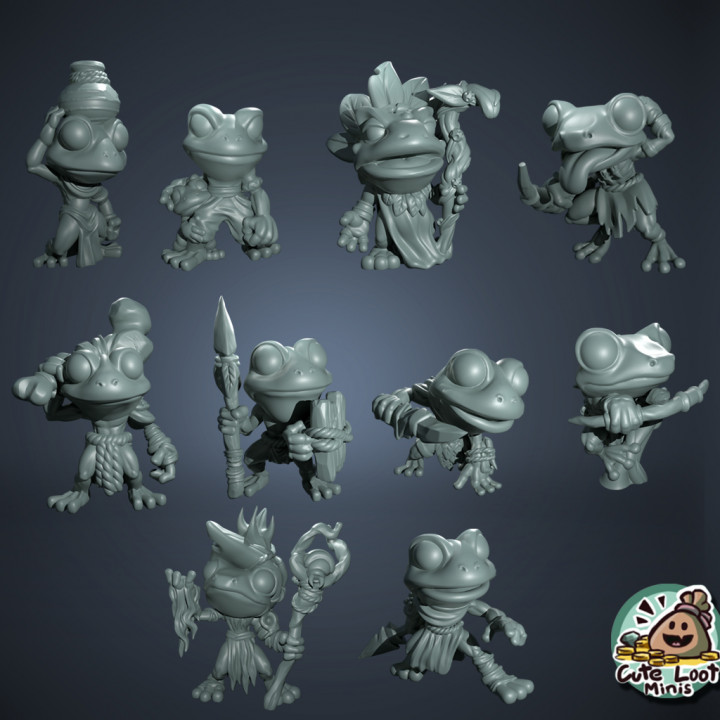 chibi frogfolk villagers set 1 keith ebanks Toys & Games Tabletop Characters Creatures Fantasy Universe Board Store frog npc tribe grung 3D print model - Mito3D