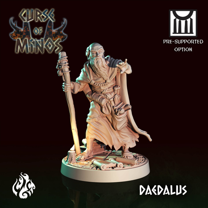 Daedalus verkrüppelt Gießerei Spielzeuge Spiele Tischplatte Zeichen Kreaturen Fantasie Universum Tafel Geschäft Griechenland Held Rollenspiel Schurke Minotaur Matze Labyrinth dnd npc cgf parteon Minos 3D print model - Mito3D