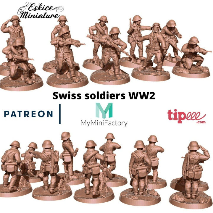 soldats suisse 28mm jeu guerre eskice miniature jouets Jeux table personnages créatures planche boutique figurine soldat ww2 Suisse seconde mondiale infanterie 3D print model - Mito3D