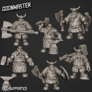 dwarf bundle goon master Toys & Games Tabletop Characters Creatures Fantasy Universe Board Store axe black fighter shield viking warhammer warrior beard hammer anvil iron dnd smith nord 3d print model - Mito3D