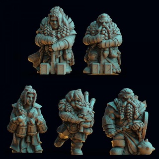 dwarf specials by print my minis Store female fight king queen male gladiator dwarves bagpiper beermaiden 3d print model - Mito3D