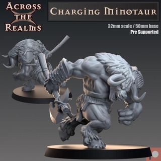 charging minotaur across realms Store gaming rpg miniature tabletop dnd pathfinder 5e 3d print model - Mito3D