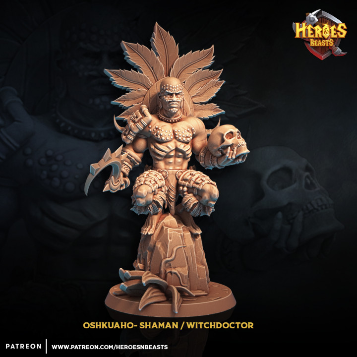 oshkuaho- shaman witchdoctor heroes & beasts Toys Games Tabletop Characters Creatures Fantasy Universe Board tribal african zulu voodoo 3D print model - Mito3D
