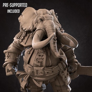zunebo newgate commander loxodon bite bullet Toys & Games Tabletop Characters Creatures Fantasy Universe Board Store fighter modular pirate warrior miniature boardgame tabletop cutlass patreon dnd elefant 3d print model - Mito3D