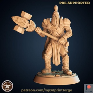 human paladin two-hand mace 32mm my3dprintforge Toys & Games Tabletop Characters Creatures Fantasy Universe Board Store fantasy model sculpture miniature resin warcraft dnd pathfinder pre-supported 3d print model - Mito3D