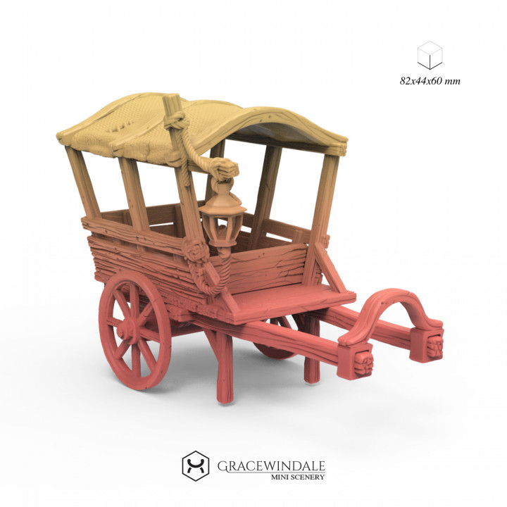 Kaufleute bedeckt Wagen Gracewindale Mini Landschaft Spielzeuge Spiele Tischplatte Zeichen Kreaturen Fantasie Universum Tafel 3D druckbar Terrain Stütze Requisiten Miniatur Diorama Kriegsspiel 28mm dnd 32mm Markt 3D print model - Mito3D