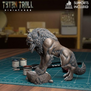 wolf 02 pre-supported tytantroll miniatures Toys & Games Tabletop Characters Creatures Fantasy Universe Board Store fantasy scale rock miniature minis creatures 32mm woodland howling fierce lupin 3d print model - Mito3D