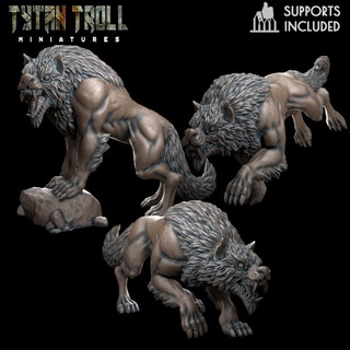 wolf pack pre-supported tytantroll miniatures Toys & Games Tabletop Characters Creatures Fantasy Universe Board Store creature running rock minis standing 32mm woodland presupported fierce sfantasy lupin 3d print model - Mito3D