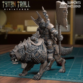 orc rider pre-supported tytantroll miniatures Toys & Games Tabletop Characters Creatures Fantasy Universe Board Store axe creature dragons dungeons fantasy mini mount scale wolf minis mm dnd 32mm hoard woodland greenskins bareback 3d print model - Mito3D