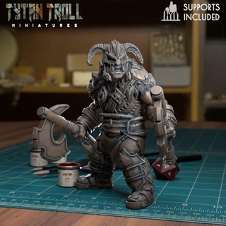 orc chieftain pre-supported tytantroll miniatures Toys & Games Tabletop Characters Creatures Fantasy Universe Board Store fantasy scale chief warcraft minis creatures dnd 32mm hoard axes greenskins 3d print model - Mito3D