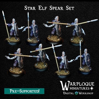 star elf spear set warp miniatures Toys & Games Tabletop Characters Creatures Sci-Fi Universe Board Store fantasy female wargaming warhammer elves 28mm dnd 32mm spears kings war spearmen wood high dark heoric 3d print model - Mito3D