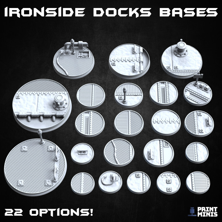 ironside docks scenic bases - 22 miniatures print minis Toys & Games Tabletop accessories Characters Creatures Fantasy Universe Board industrial metal sci-fi factory scenery dieselpunk dockyard 3D print model - Mito3D