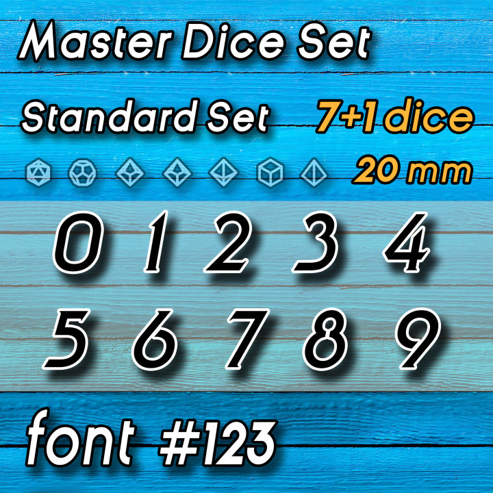 master dice set font 123 vault Toys & Games Board Tabletop 3d stl dungeons gaming rpg 3dprint resin startrek trek dungeonsanddragons d20 d&d molds dnd tng dicemasters gamingdice masterdice 3D print model - Mito3D