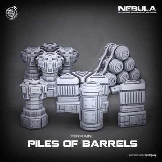 piles barrels pre-supported nebula cast n play Toys & Games Tabletop Characters Creatures Sci-Fi Universe 3D Printable Terrain Board Store space terrain scifi presupported 3d print model - Mito3D
