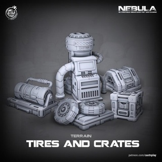 tires crates pre-supported nebula cast n play Toys & Games Tabletop Characters Creatures Sci-Fi Universe 3D Printable Terrain Board Store wargaming scifi presupported 3d print model - Mito3D