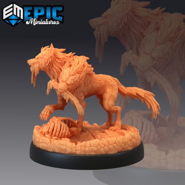 death dog eating two headed hell hound terror beast epic-miniatures Toys & Games Tabletop Characters Creatures Fantasy Universe Board Store 3D print model - Mito3D