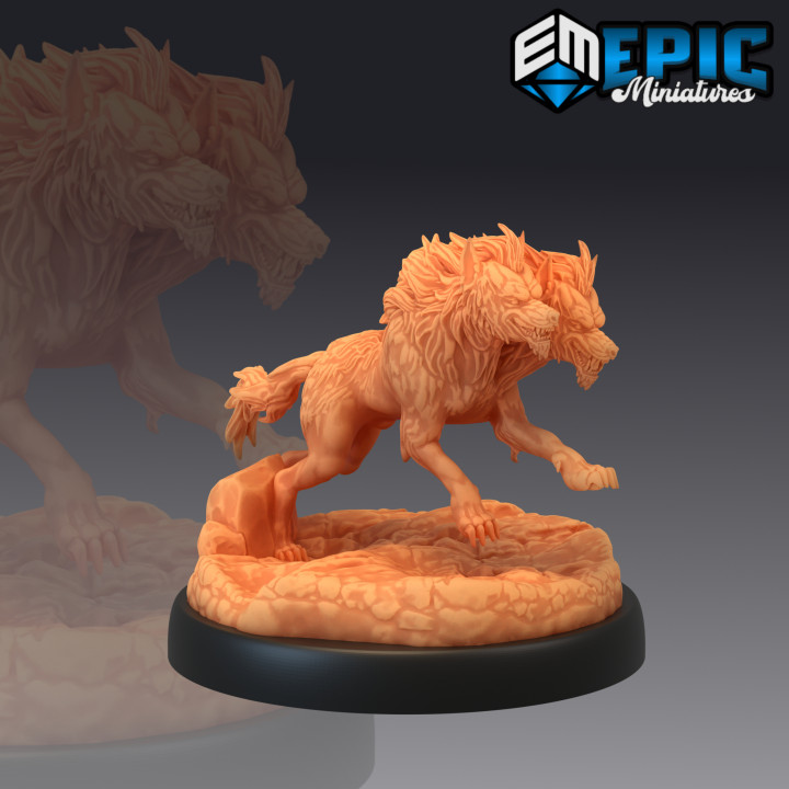 death dog attacking two headed hell hound terror beast epic-miniatures  Toys & Games Tabletop Tabletop Characters & Creatures Fantasy Universe Tabletop Tabletop Characters & Creatures Board Games Tabletop Store beast dog fantasy hell hound medieval monster rpg warhammer sla death enemy tabletop two dungeon terror dnd pathfinder npc headed pre-supported attacking supported pre  3D print model - Mito3D