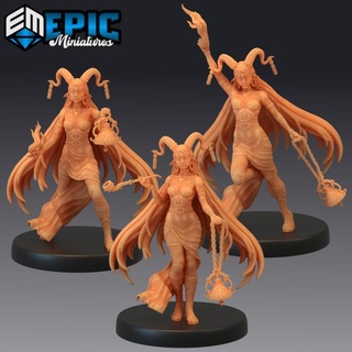 enchantress set succubus sorceress female devil magician epic-miniatures Toys & Games Tabletop Characters Creatures Fantasy Universe Board Store fantasy girl medieval monster rpg warhammer woman fire sla enemy tabletop dungeon dnd pathfinder npc pre-supported supported pre 3d print model - Mito3D