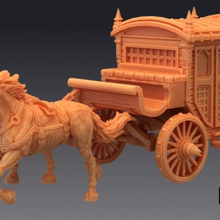horse drawn carriage undead mount gothic vehicle epic-miniatures Toys & Games Tabletop Characters Creatures Fantasy Universe Vehicles Machines Board fantasy medieval monster rpg warhammer sla enemy tabletop dungeon dnd pathfinder npc pre-supported supported pre 3d print model - Mito3D