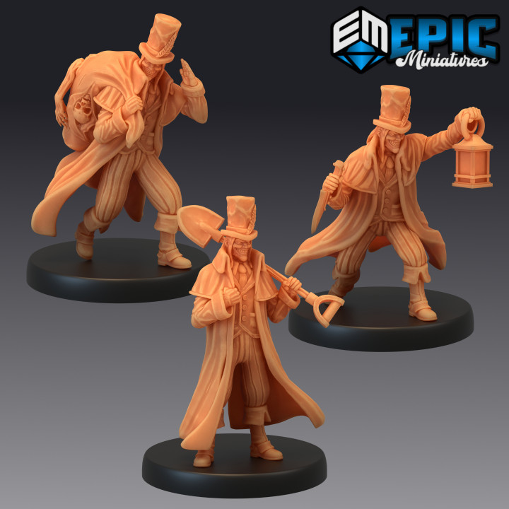 mezar kazıcı Ayarlamak mezarlık hırsız ceset kolektör gülümseyen katil epic miniatures oyuncaklar oyunlar masaüstü karakterler yaratıklar fantezi Evren yazı tahtası mağaza sırt çantası kriko Lamba Ortaçağa ait canavar rpg Warhammer sla düşman hançer zindan kürek yırtıcı dnd yol bulucu npc pre supported destekli ön 3D print model - Mito3D