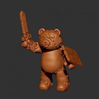 Urso pelúcia protetor pre supported relkavin tampo mesa personagens criaturas loja animal escudo espada Guerreiro recheado 3d print model - Mito3D