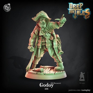 godoy old bucaneer pre-supported cast n play Toys & Games Tabletop Characters Creatures Fantasy Universe Board Store fantasy man pirate drunk older castnplay presupported 3d print model - Mito3D