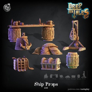 ship props pre-supported cast n play Toys & Games Tabletop Characters Creatures Fantasy Universe Board Store 3D Printable Terrain pirate prop sea ships deep port barrels tales castnplay 3d print model - Mito3D