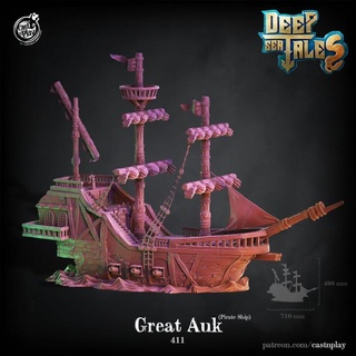 great auk pirate ship pre-supported cast n play Toys & Games Tabletop Characters Creatures Fantasy Universe Board Store 3D Printable Terrain boat sea ships deep port tales 3d print model - Mito3D