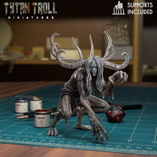 ancient witch crouched pre-supported tytantroll miniatures Toys & Games Tabletop Characters Creatures Fantasy Universe Board Store fantasy scale wargaming tabletop dnd witches 32mm curse strahd coven barovia 3d print model - Mito3D