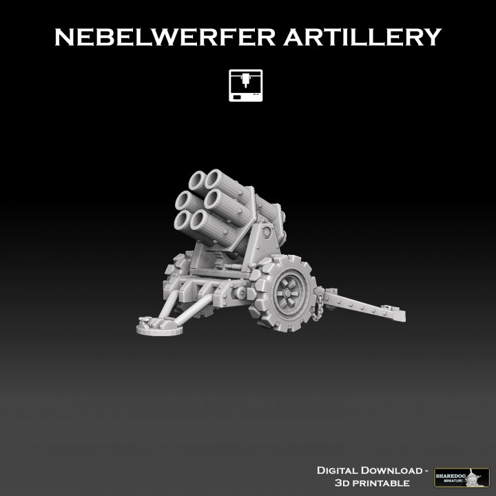 Nebelwerfer artilharia registro compartilhado miniaturas brinquedos jogos tampo mesa 3D imprimível terreno borda loja 40k arma fogo foguete tanque martelo guerra ww2 canhão tremor terra obus anti thudd Katyusha 3D print model - Mito3D