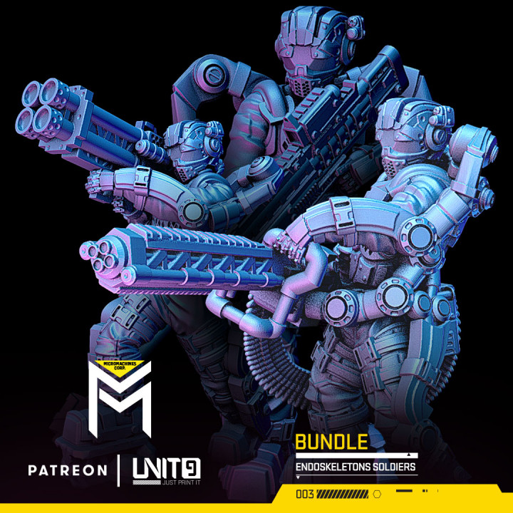 cyberpunk endoesqueleto soldados haz unit9 miniaturas rpg juegos guerra ciencia ficción mesa Patreon 28mm 32mm escaramuza 3D print model - Mito3D