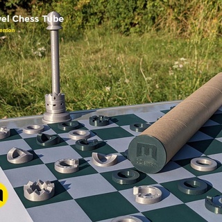 travel chess tube 3demon Toys & Games Board Chess Sets bishop board camping design game gift king paper pawn present queen rook recycle roll upcycle vacation re-use 3d print model - Mito3D