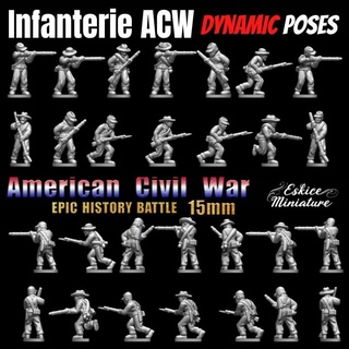dinâmico poses infantaria épico história batalha americano Civil guerra 15mm escala Eskice miniatura loja estatueta soldado jogo secessão acw 3d print model - Mito3D