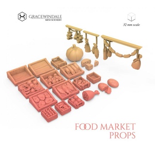 food market props set gracewindale mini scenery Toys & Games Tabletop Characters Creatures Fantasy Universe Board 3D Printable Terrain eggs fish fruit prop pumpkin terrain miniature tabletop diorama cheese meat d&d bread 28mm dnd crate 32mm 8mm crates stall veges 3d print model - Mito3D