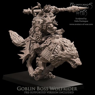 goblin boss wolfrider avatars war Toys & Games Tabletop Characters Creatures Fantasy Universe Board Store dragons dungeons fantasy mini old rpg school warhammer wolf miniature age arena supports wargame dnd 9th aos ttrpg kow presupported pre-supported supported ninth deathmatch aow avatarsofwar 3d print model - Mito3D