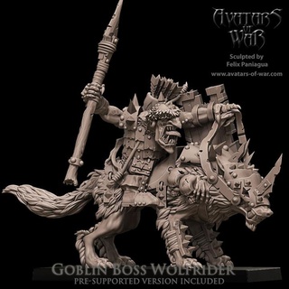 goblin boss wolfrider avatars war Toys & Games Tabletop Characters Creatures Fantasy Universe Board Store dragons dungeons fantasy mini old rpg school warhammer wolf miniature age arena supports wargame dnd 9th aos ttrpg kow presupported pre-supported supported ninth deathmatch aow avatarsofwar 3d print model - Mito3D