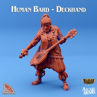 human bard - deckhand arcane minis Store dragon dragons dungeons guitar music musical roleplay rpg steampunk band dungeon d&d 28mm dreads dnd 35mm airship 32mm 5e crew presupported pre-supported arcanapunk magipunk magitech sordane supported skies 3d print model - Mito3D