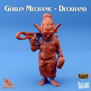 goblin mechanic - deckhand arcane minis Store dragon dragons dungeons nut roleplay rpg wrench steampunk dungeon d&d 28mm dnd 35mm airship goggles worker 32mm tinkerer 5e crew presupported pre-supported arcanapunk magipunk magitech sordane supported skies 3d print model - Mito3D